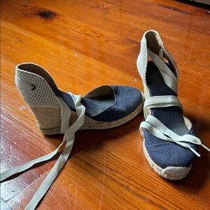 Tie-Up Espadrille Wedge Sandals in Black